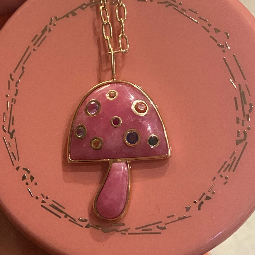 OOAK Brent Neale rhodochrosite Large 18k Mushroom w Sapphires 32"